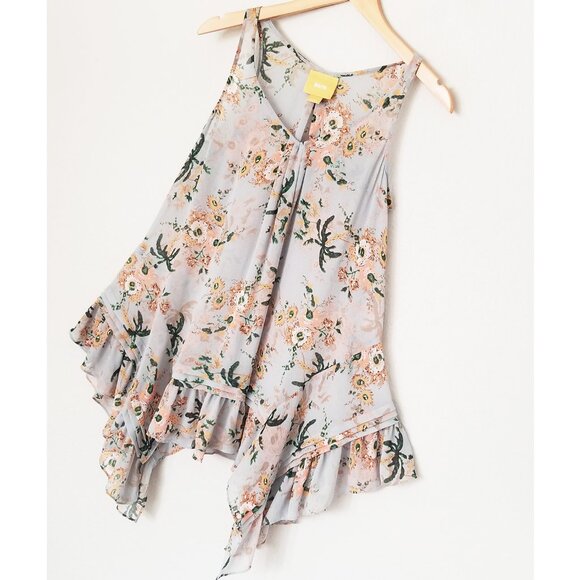 Anthropologie Maeve Magda Ruffle Floral Tunic Tank S Romantic Fairy Sheer $98 - Picture 8 of 15